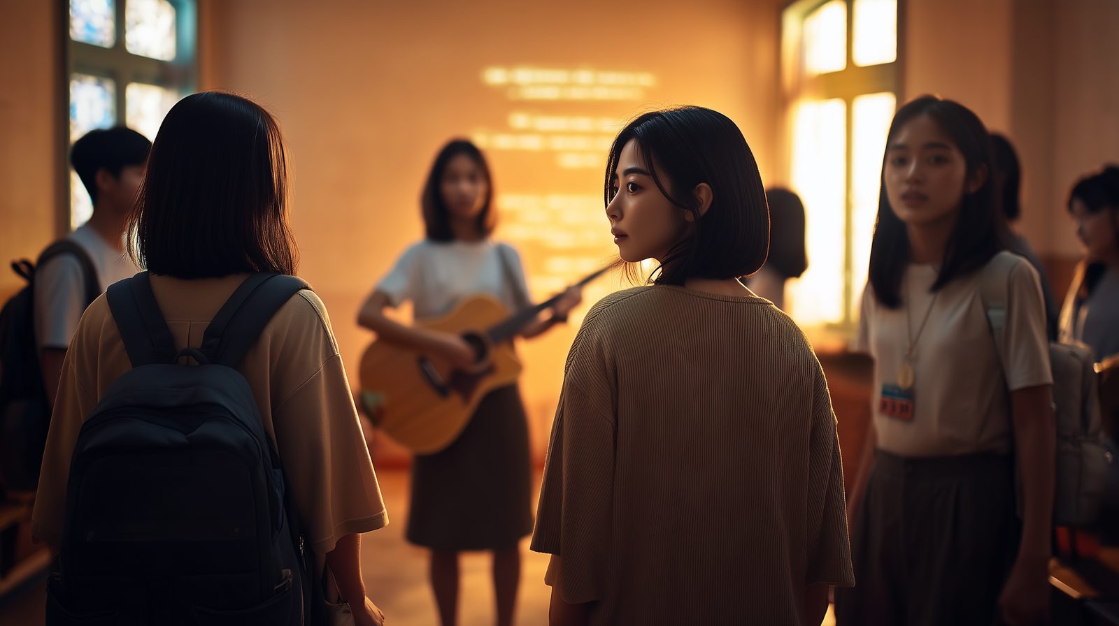 작은 캠퍼스 예배 모임에 함께 선 뒷모습