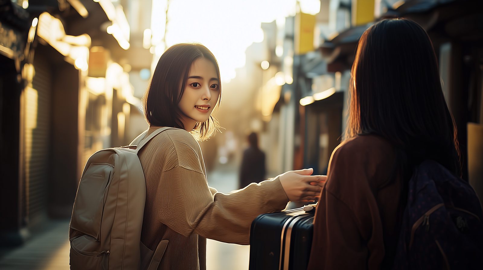 캐리어를 든 새 학생에게 먼저 손 내미는 모습